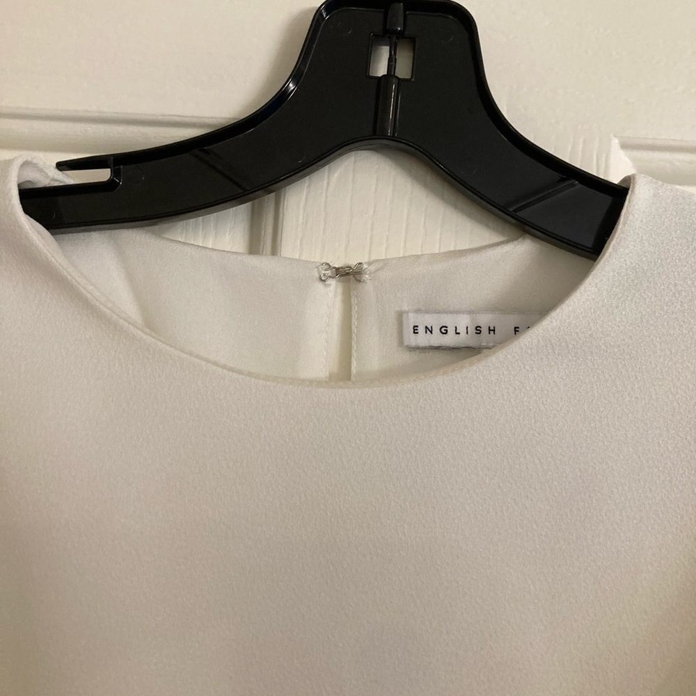 White Ruffle Front English Factory Drop Waist Mini Dress - Picture 3 of 6